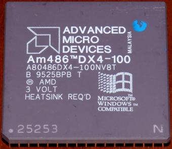 AMD Am486 DX4-100 CPU (A80486DX4-100NV8T) 3 Volt, 168-pin cPGA, Socket 3, Malaysia 1995